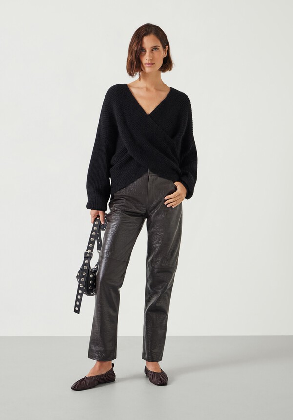 Crocodile Embossed Leather Pants