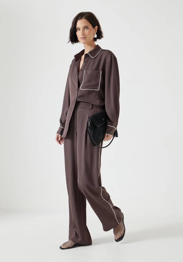 Carys Piping Detail Wide Leg Pants