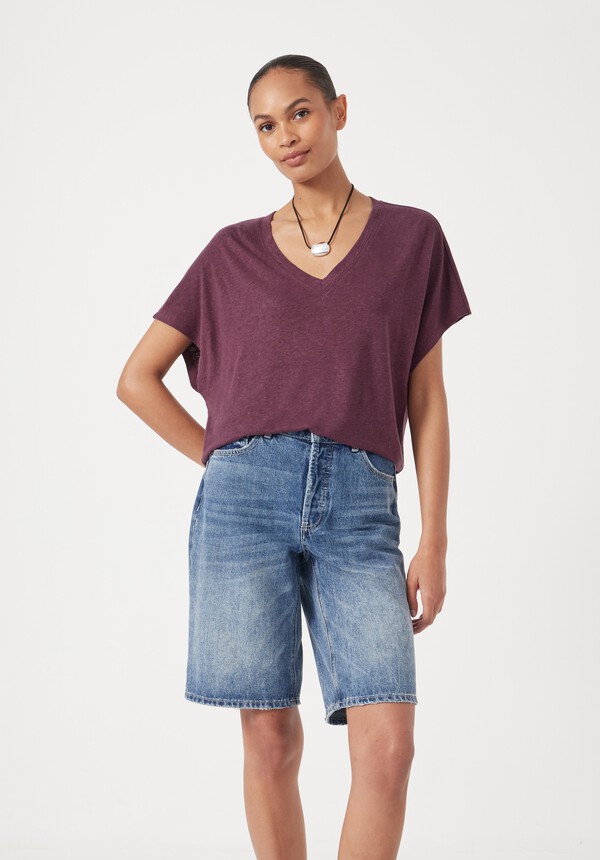 Rosalia Linen Blend V Neck T-Shirt