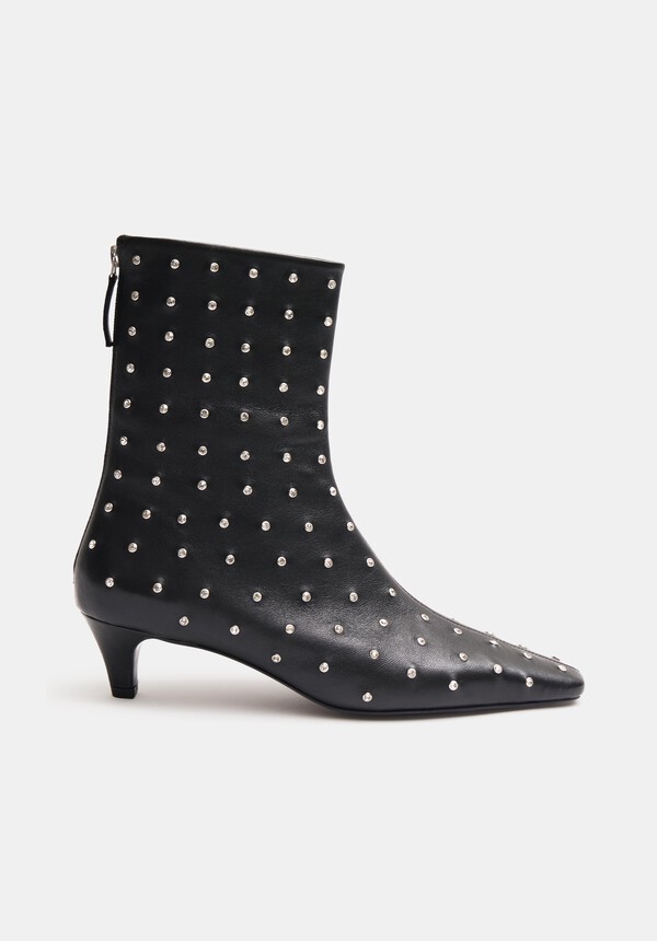 Diamante Studded Leather Ankle Boots