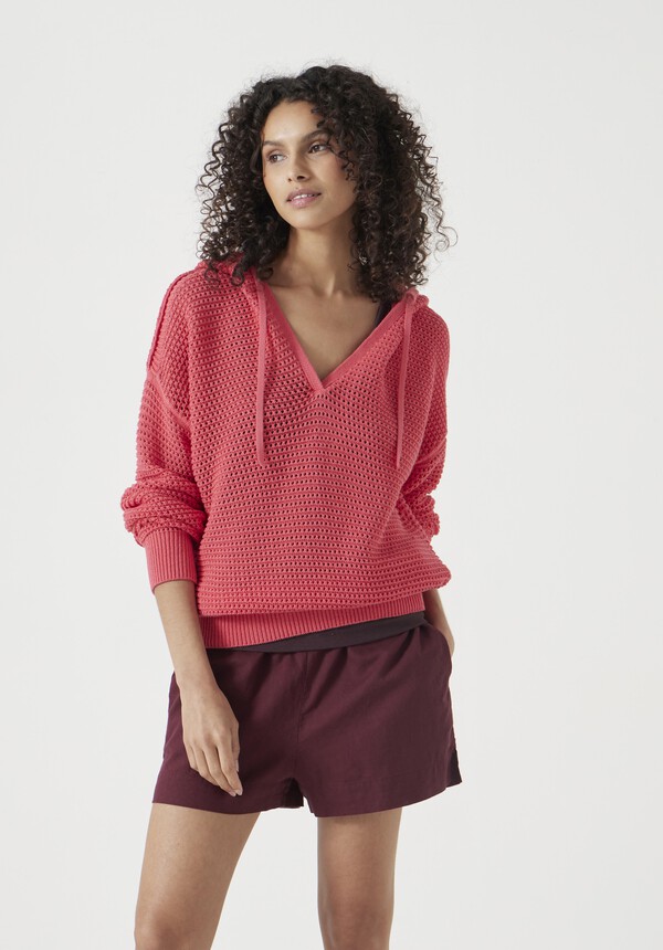 Open Stitch V Neck Hoodie